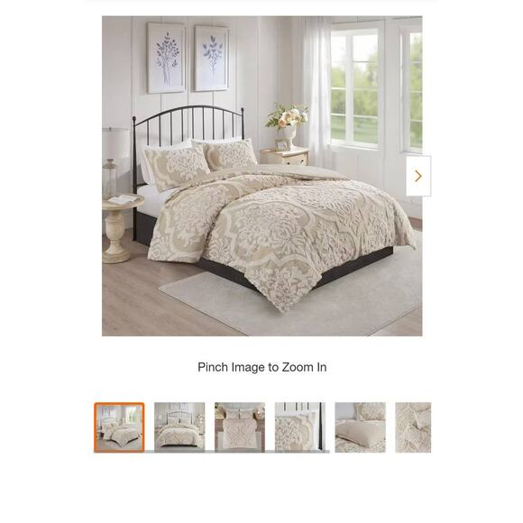 Aeriela 3-Piece Taupe King/Cal King Tufted Cotton Chenille Damask Comforter Set - Picture 1 of 9